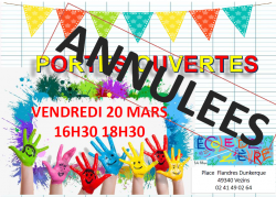 ECOLE DE L’EVRE – ANNULATION DES PORTES OUVERTES