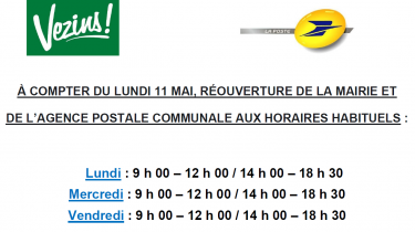 Retour aux horaires habituels pour la Mairie et la Poste