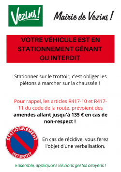 Stationnement gênant ou interdit sur la commune de Vezins