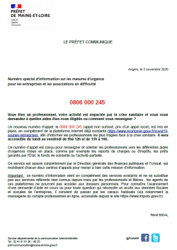 COVID19 – Numéro pour les entreprises et les associations en difficulté