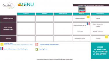 Restauration scolaire – Menus semaine 35