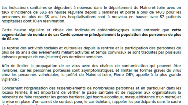 Communiqué de presse du Préfet de Maine-et-Loire – Situation sanitaire
