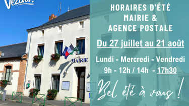 HORAIRES D&rsquo;ÉTÉ MAIRIE & AGENCE POSTALE COMMUNALE